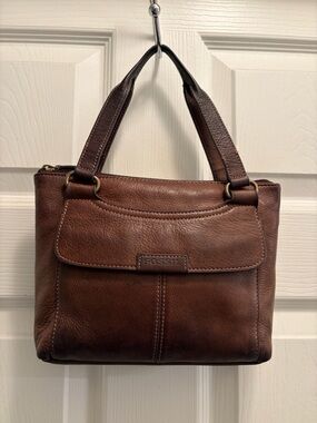 Fossil Genuine Leather Zip Organizer Tote Shoulder Bag Brown
